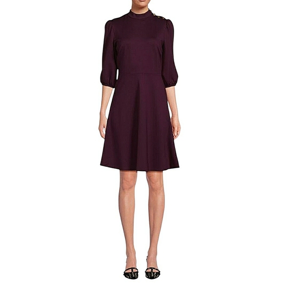 NWT Nanette Lepore Purple A-Line Midi Dress Puff Sleeves Formal Classy Career - Picture 1 of 16
